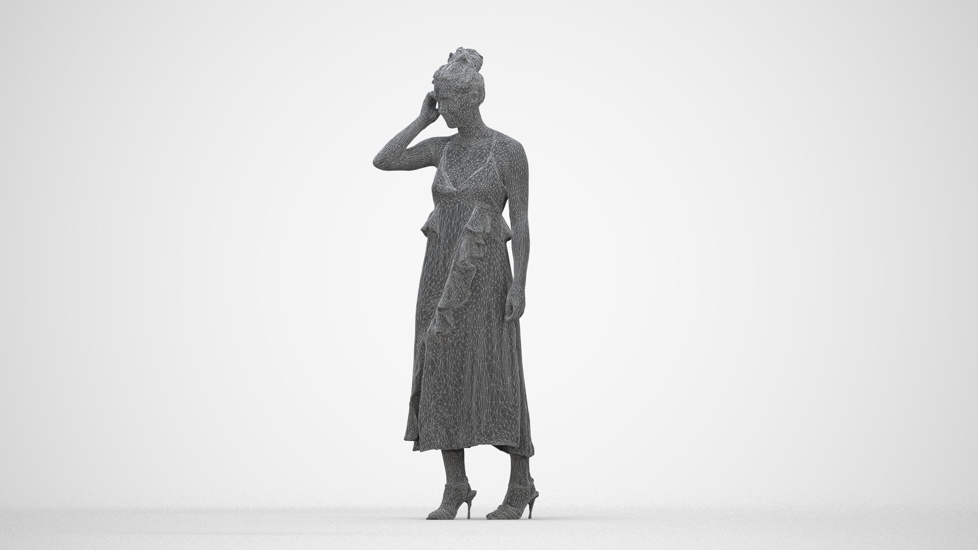 scanned 3D woman formal formalaffairs, photogrammetry people for Enscape and V-Ray, wireframe back view