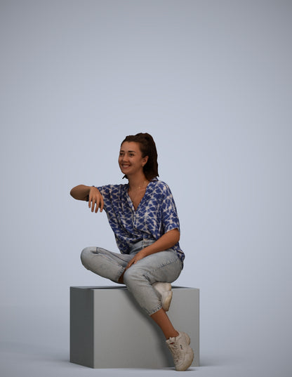 scanned 3D woman casual sitting, photogrammetry people for Enscape and V-Ray
