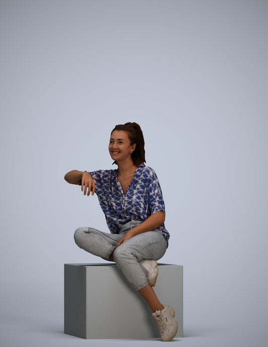 scanned 3D woman casual sitting, photogrammetry people for Enscape and V-Ray