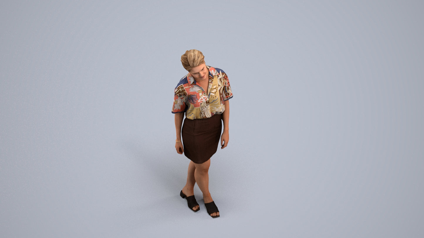 realistic 3D people woman casual standing, render-ready for V-Ray and Corona, FBX OBJ, back view render