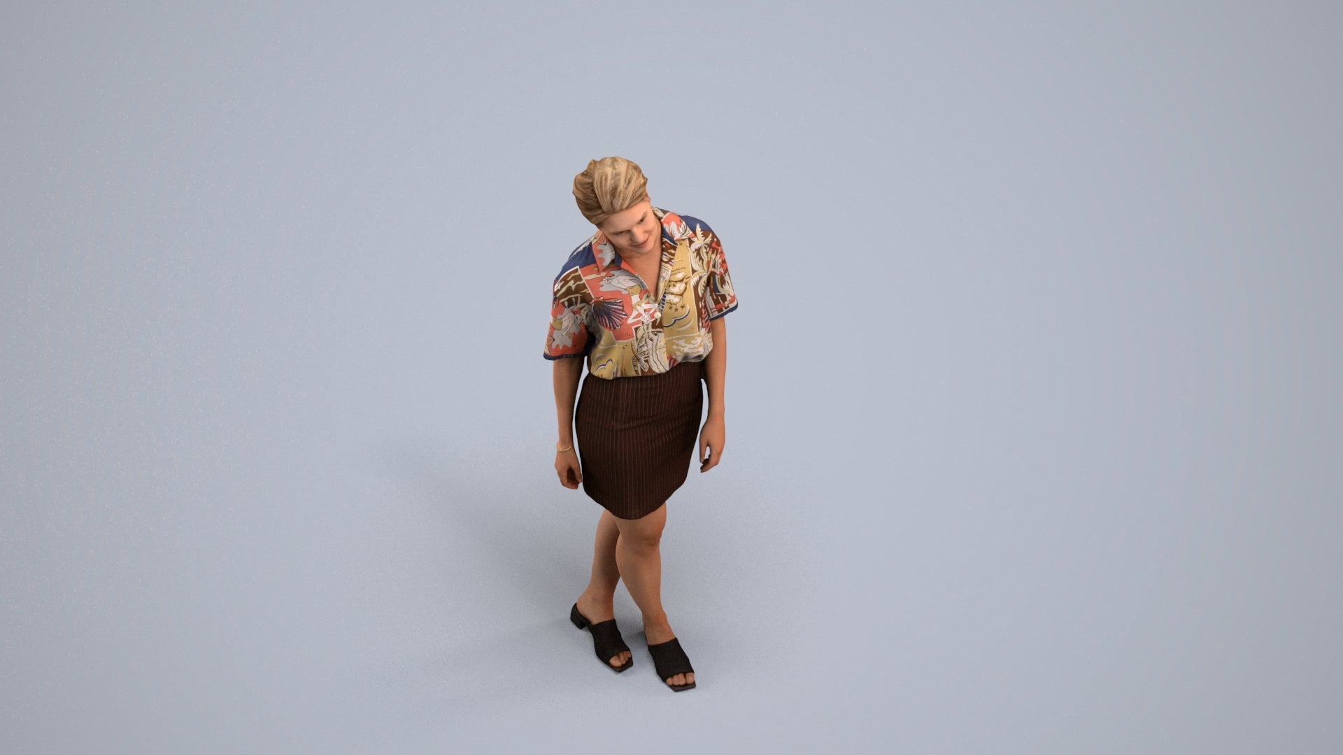 realistic 3D people woman casual standing, render-ready for V-Ray and Corona, FBX OBJ, back view render