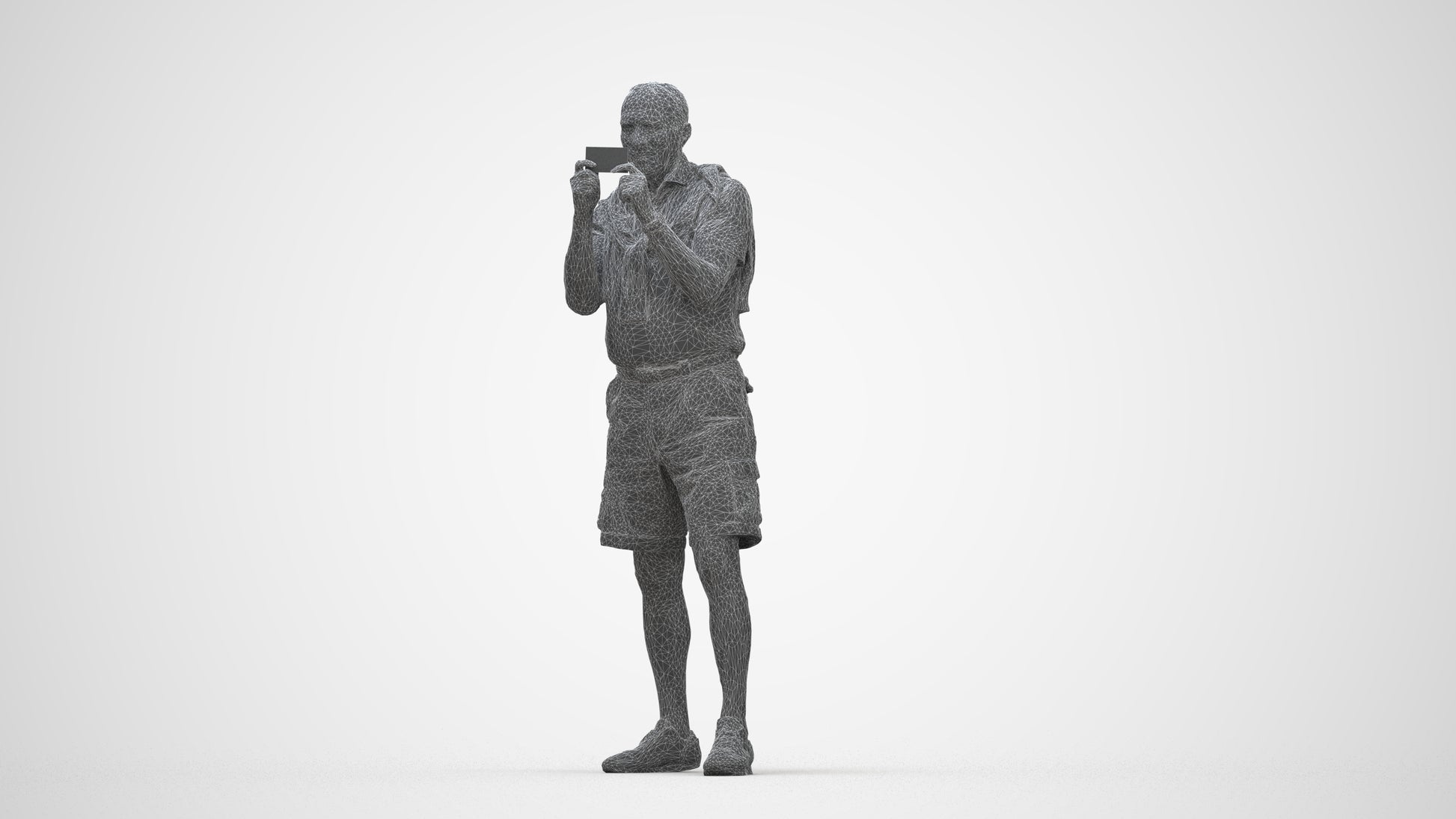realistic 3D senior man casual standing, scanned archviz people for Blender and 3ds Max, wireframe back view