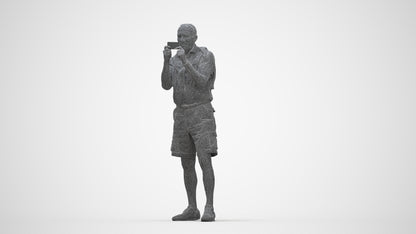 realistic 3D senior man casual standing, scanned archviz people for Blender and 3ds Max, wireframe back view