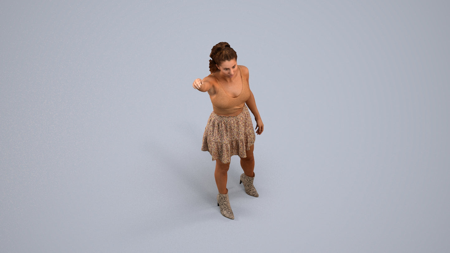 realistic 3D human woman casual standing, archviz people FBX OBJ for Blender, back view render