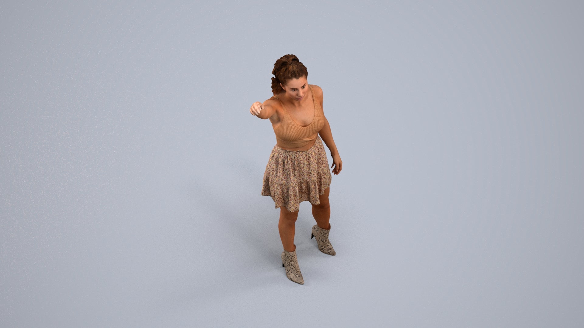 realistic 3D human woman casual standing, archviz people FBX OBJ for Blender, back view render