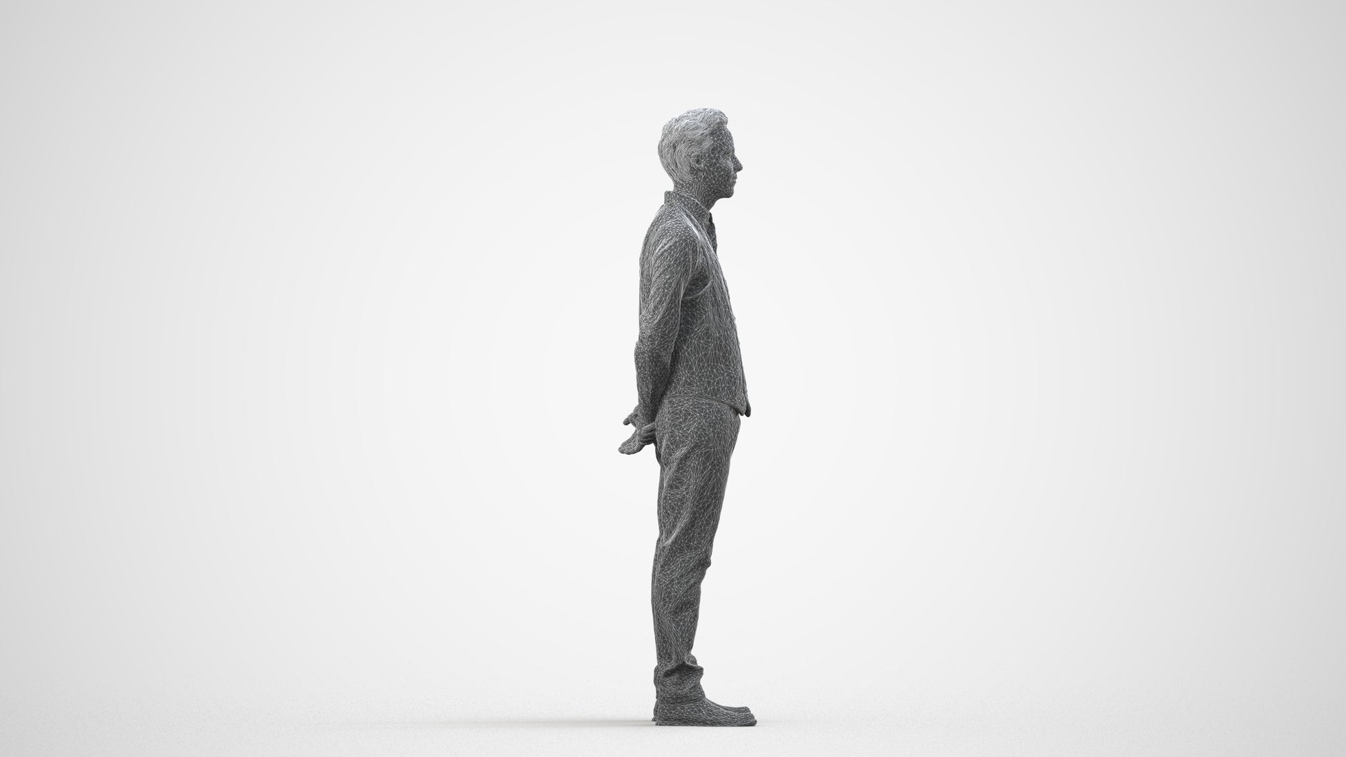 3D people model man hospitality, scanned human for 3ds Max rendering, wireframe side view