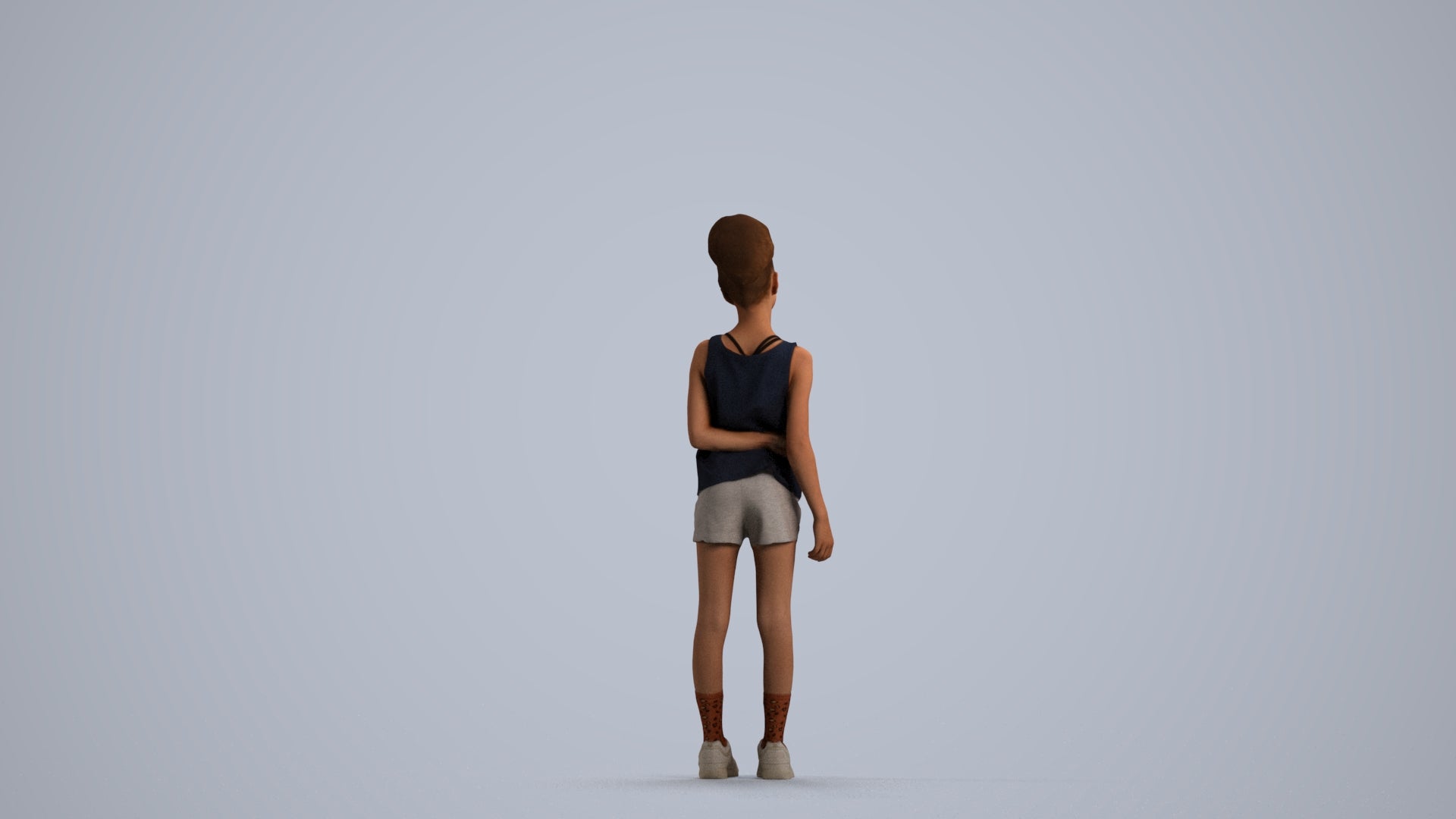 3D human model girl sport kids, photogrammetry scanned person for archviz, front view render