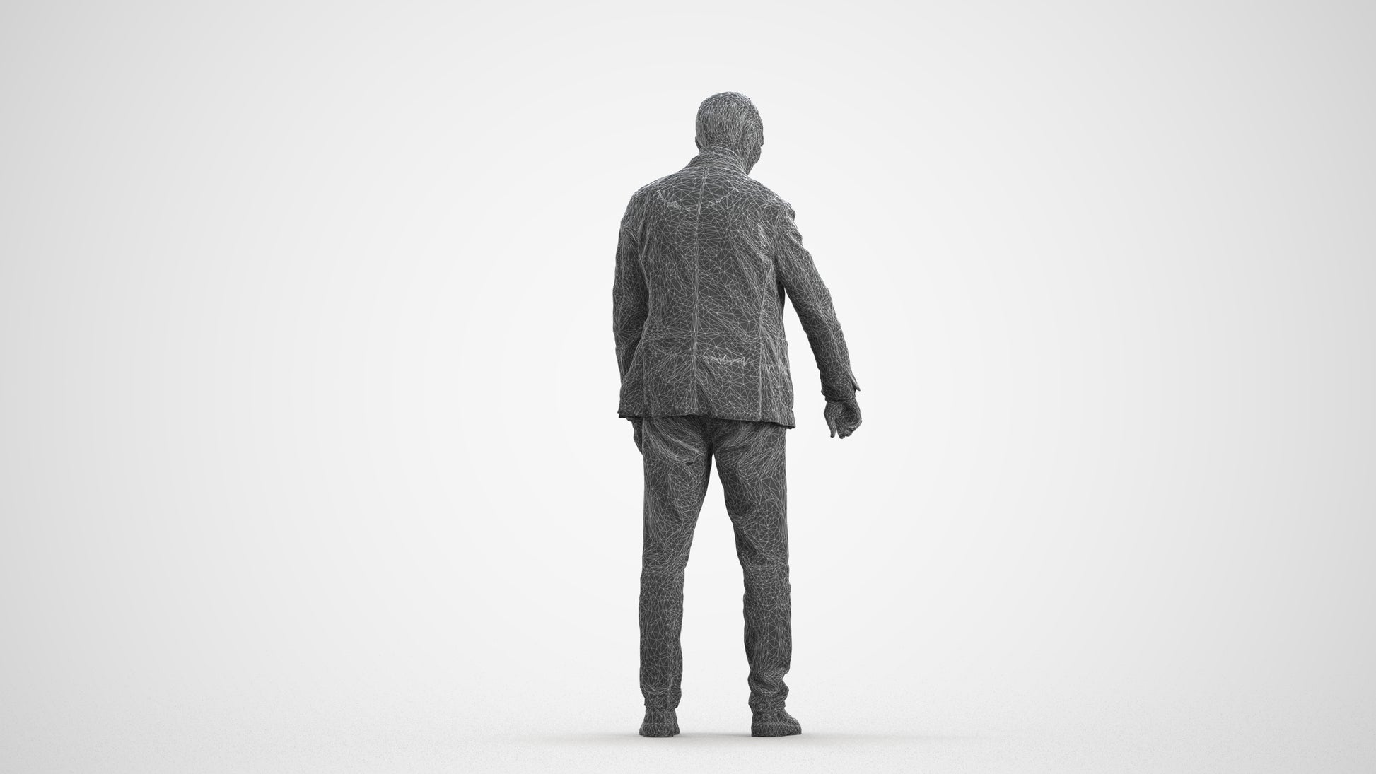 photogrammetry 3D senior man casual standing, realistic human model archviz FBX, wireframe front view