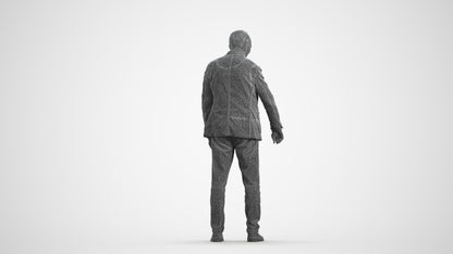 photogrammetry 3D senior man casual standing, realistic human model archviz FBX, wireframe front view