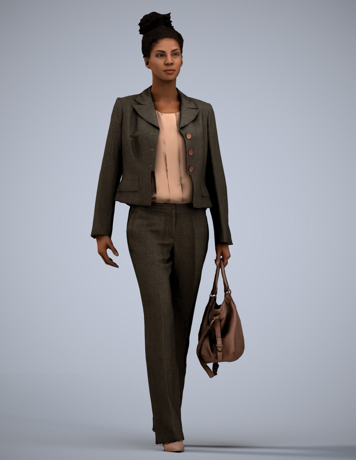 realistic 3D woman business walking, scanned archviz people for Blender and 3ds Max