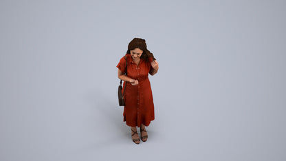 3D human model woman casual standing, photogrammetry scanned person for archviz, back view render