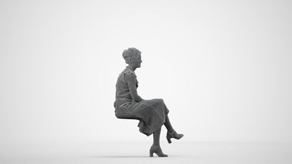 realistic 3D human woman casual sitting, archviz people FBX OBJ for Blender, wireframe side view