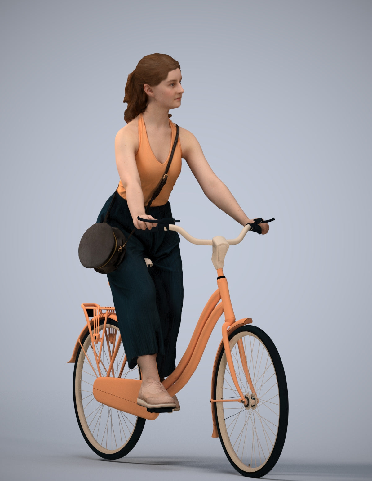 realistic 3D human girl casual cycling, archviz people FBX OBJ for Blender