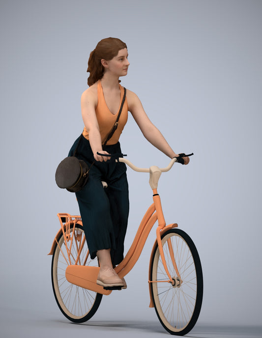 realistic 3D human girl casual cycling, archviz people FBX OBJ for Blender