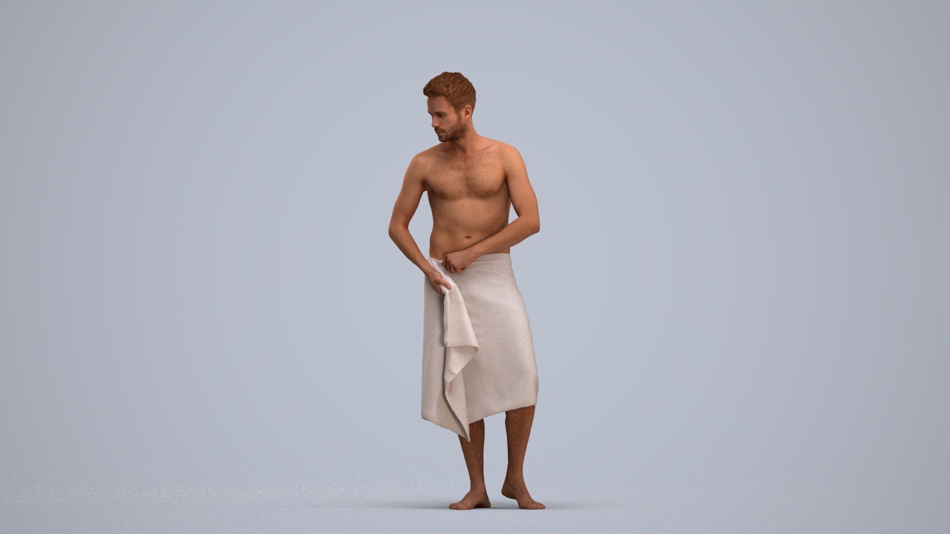 3D human model man casual bathroom, photogrammetry scanned person for archviz, standing pose render