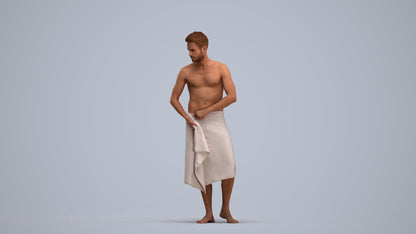 3D human model man casual bathroom, photogrammetry scanned person for archviz, standing pose render