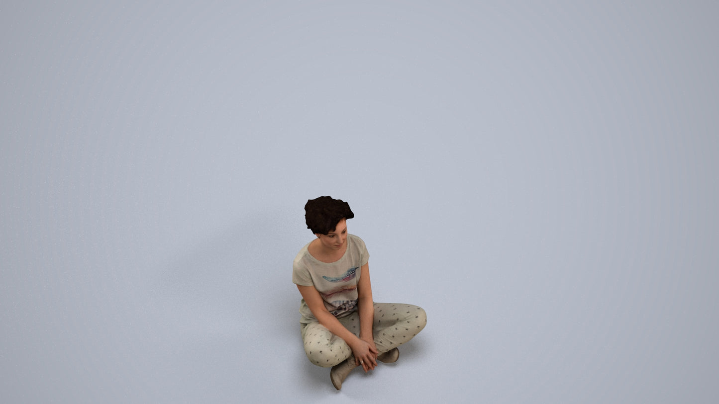 realistic 3D woman sitting, scanned archviz people for Blender and 3ds Max, back view render