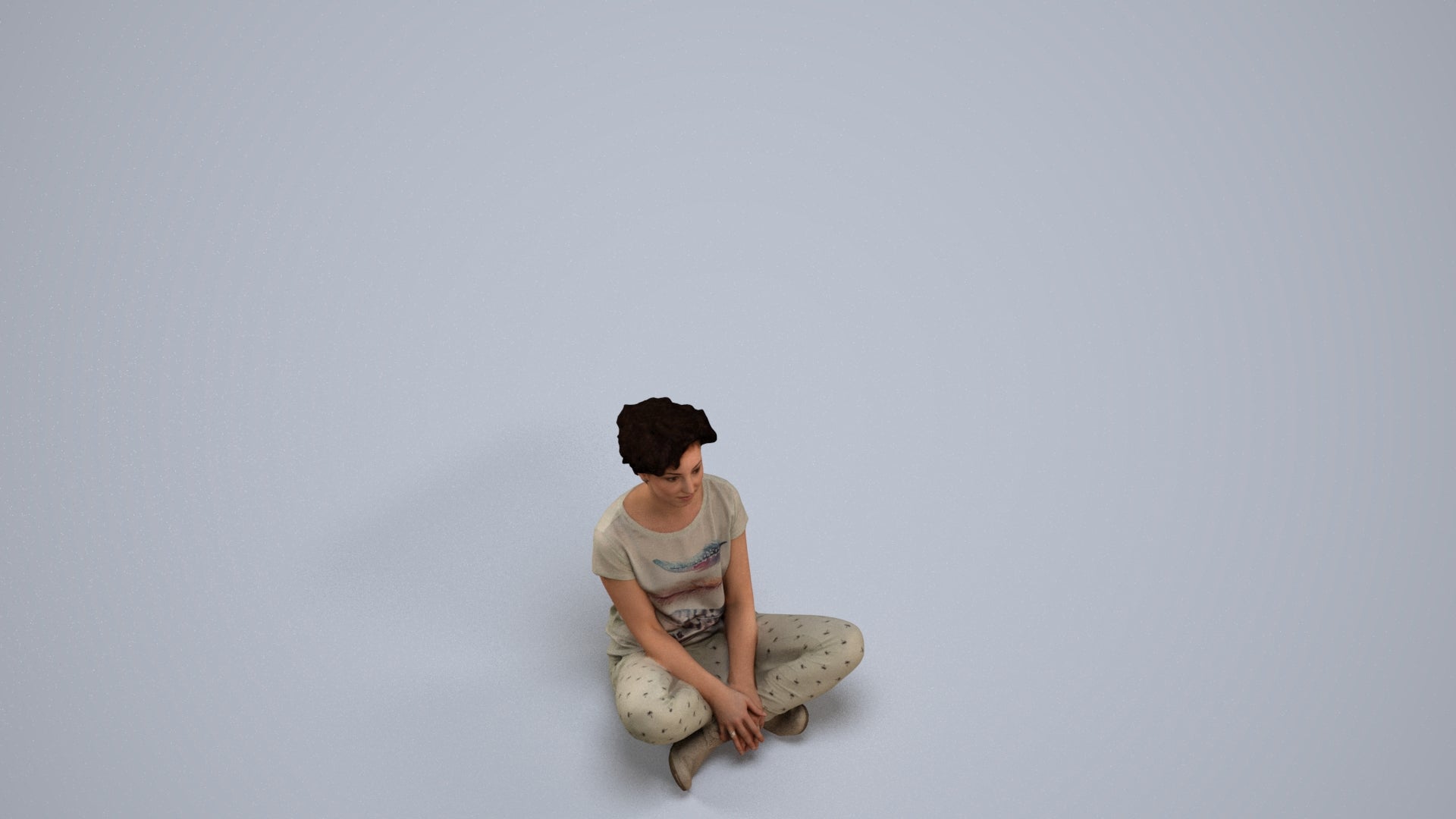 realistic 3D woman sitting, scanned archviz people for Blender and 3ds Max, back view render