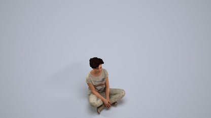 realistic 3D woman sitting, scanned archviz people for Blender and 3ds Max, back view render