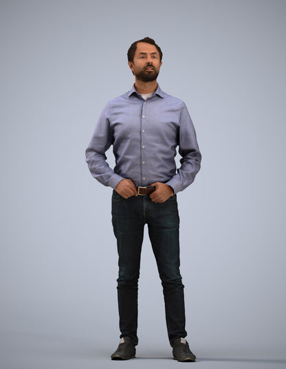 3D scanned man standing business, photorealistic archviz people for Enscape and SketchUp
