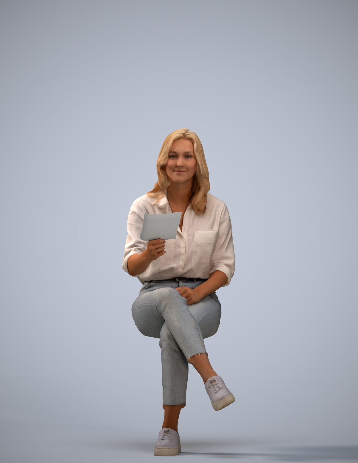 photogrammetry 3D woman casual sitting, realistic human model archviz FBX