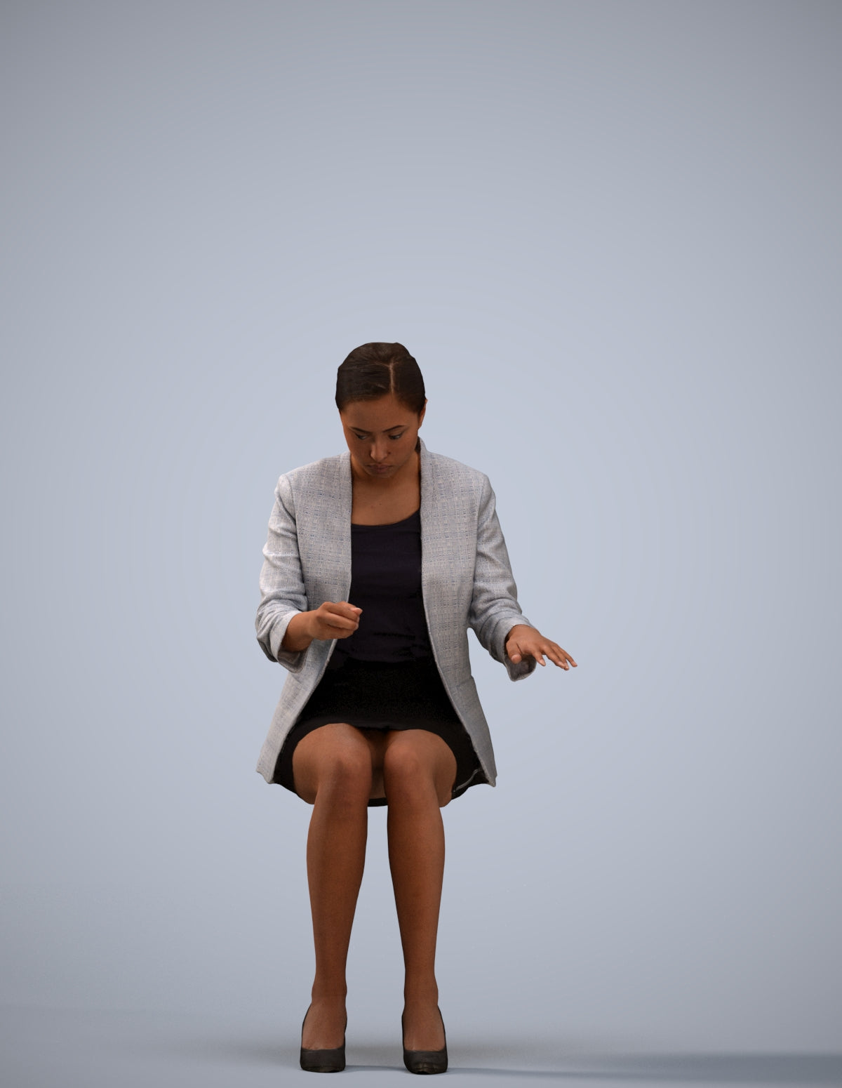 3D human model woman business, photogrammetry scanned person for archviz