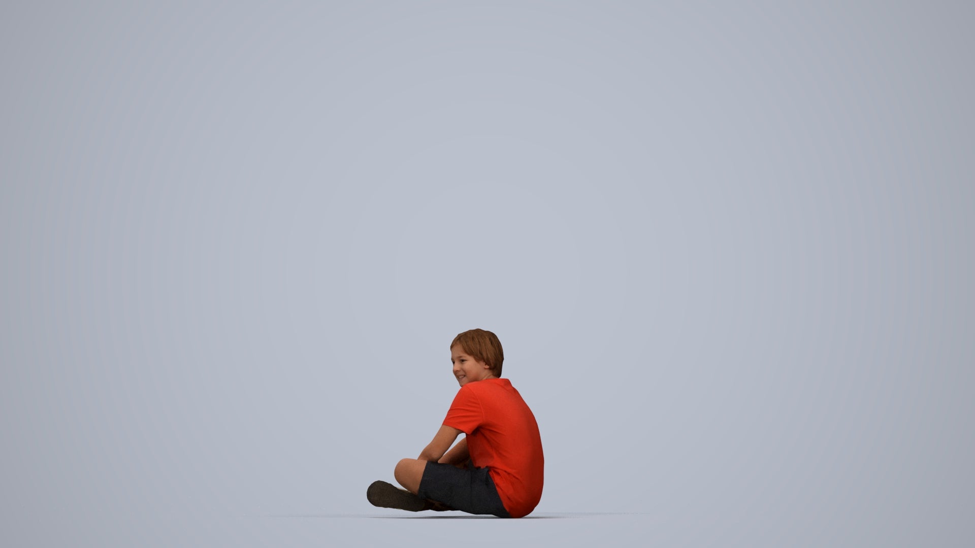 3D human model boy casual kids, photogrammetry scanned person for archviz, top-down view render