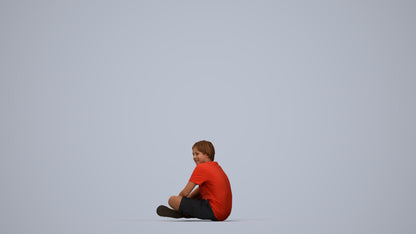 3D human model boy casual kids, photogrammetry scanned person for archviz, top-down view render
