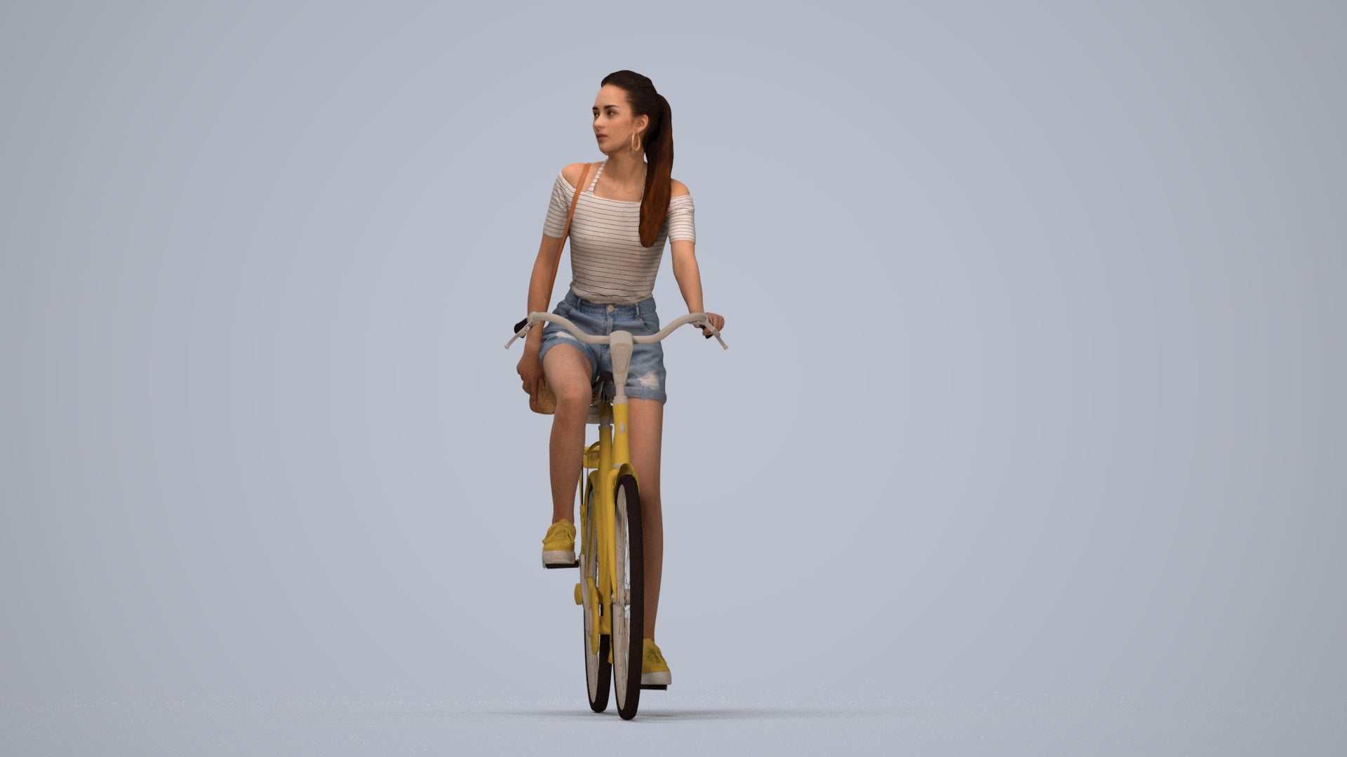 3D people model woman casual cycling, scanned human for 3ds Max rendering, top-down view render