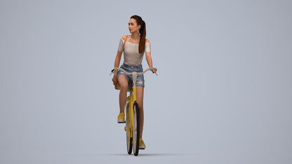 3D people model woman casual cycling, scanned human for 3ds Max rendering, top-down view render