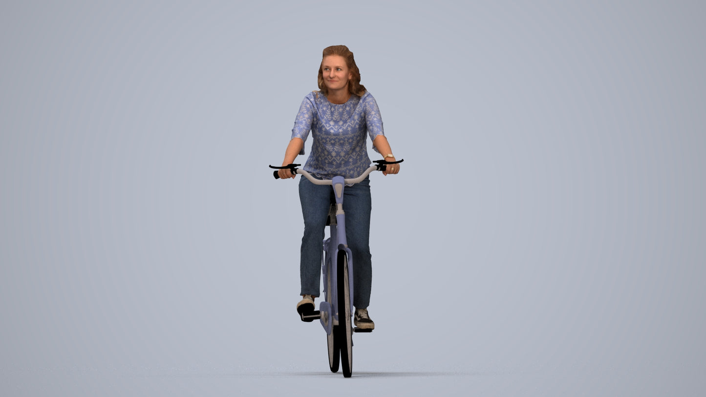 scanned 3D woman casual cycling, photogrammetry people for Enscape and V-Ray, top-down view render