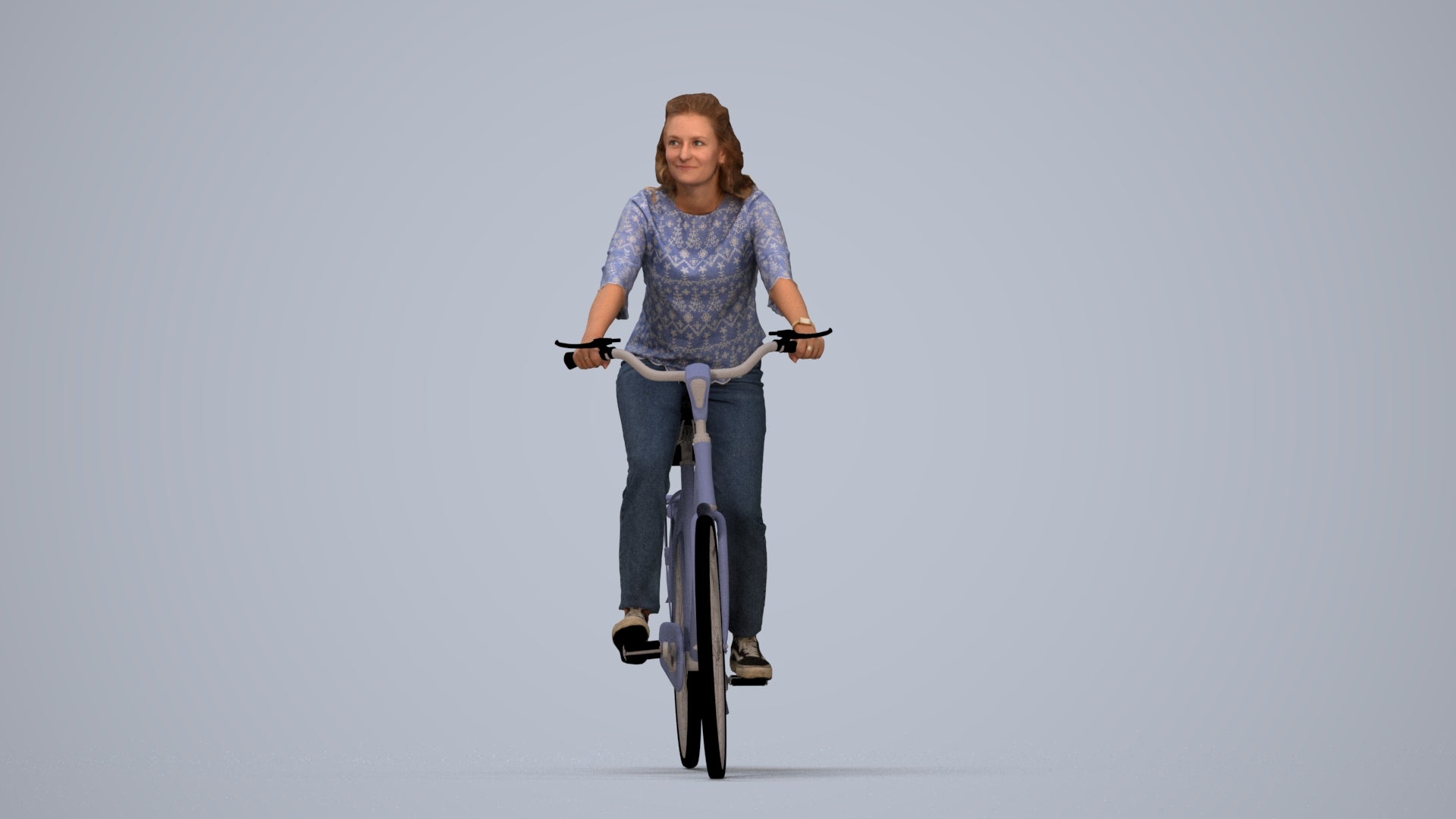 scanned 3D woman casual cycling, photogrammetry people for Enscape and V-Ray, top-down view render