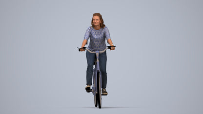 scanned 3D woman casual cycling, photogrammetry people for Enscape and V-Ray, top-down view render