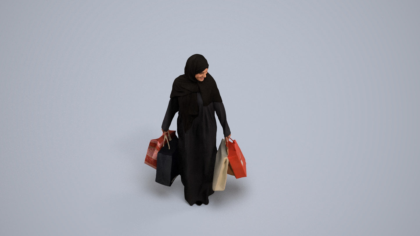 realistic 3D people woman casual shopping, render-ready for V-Ray and Corona, FBX OBJ, back view render