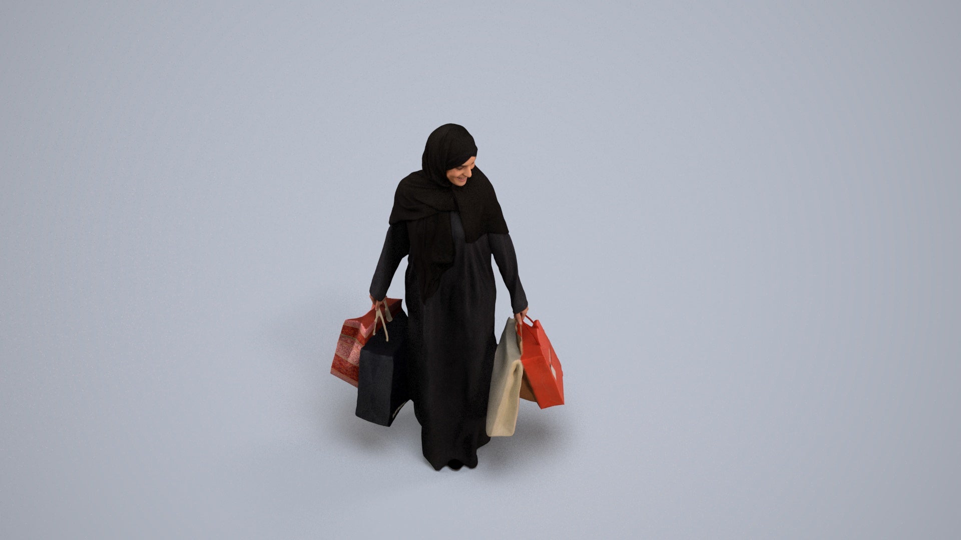 realistic 3D people woman casual shopping, render-ready for V-Ray and Corona, FBX OBJ, back view render