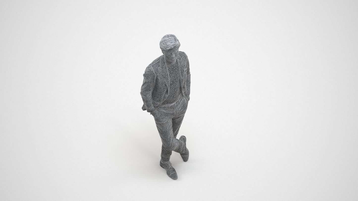 realistic 3D people man business standing, render-ready for V-Ray and Corona, FBX OBJ, wireframe three-quarter view