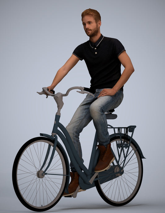 realistic 3D people man casual cycling, render-ready for V-Ray and Corona, FBX OBJ