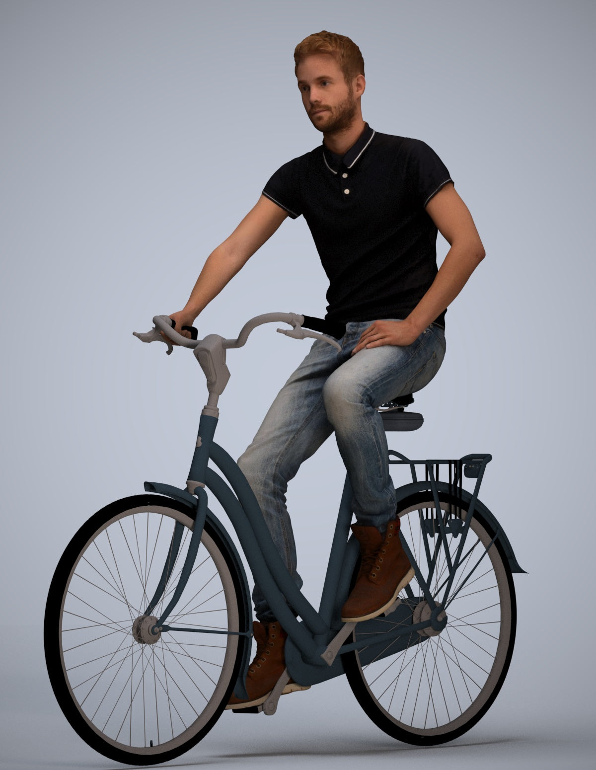 realistic 3D people man casual cycling, render-ready for V-Ray and Corona, FBX OBJ