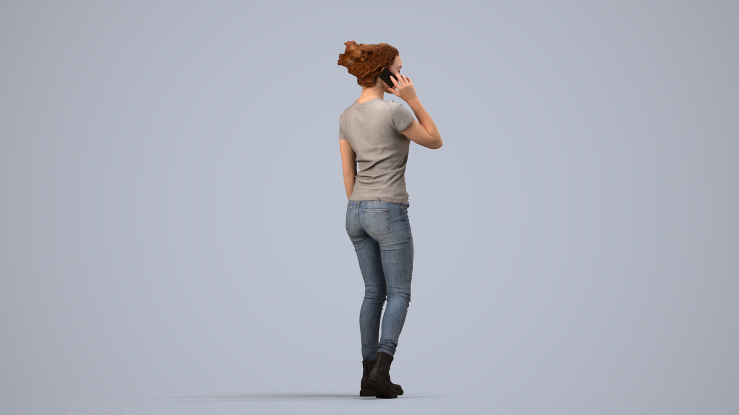 3D human model woman casual walking, photogrammetry scanned person for archviz, side view render