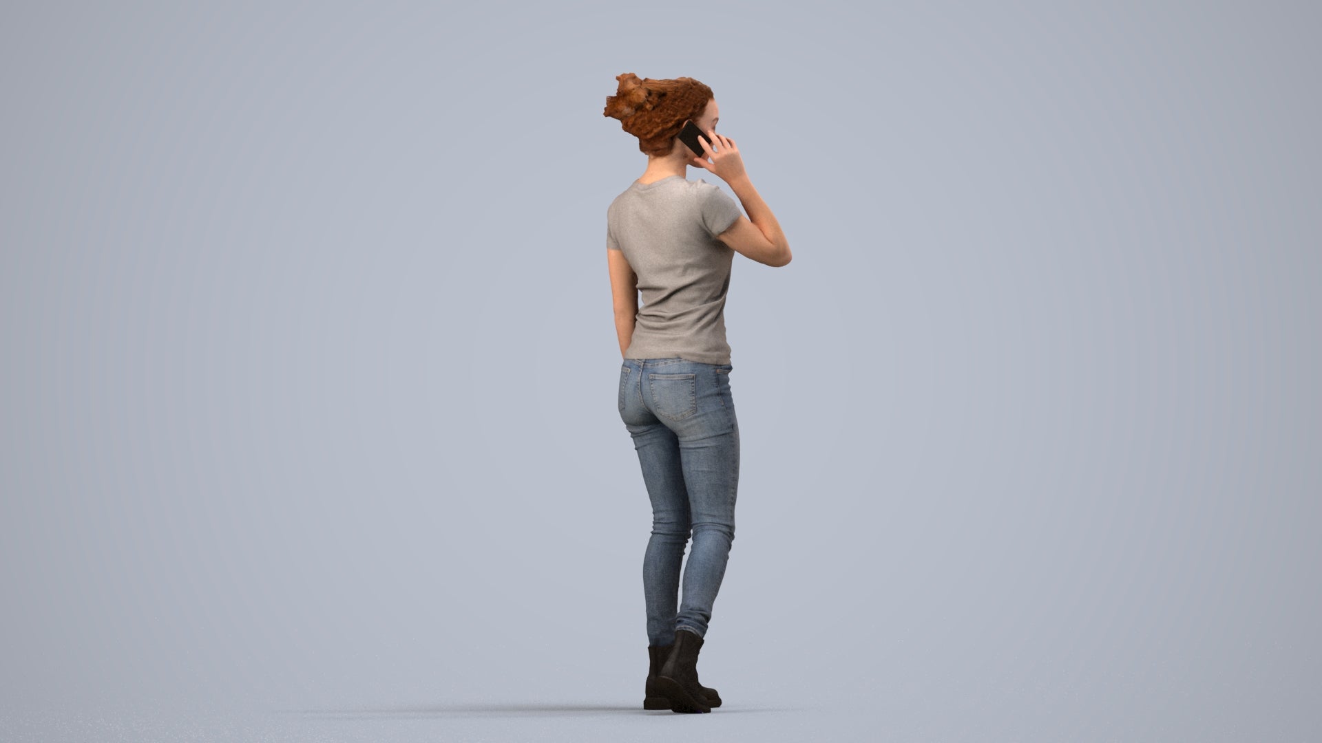 3D human model woman casual walking, photogrammetry scanned person for archviz, side view render