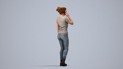 3D human model woman casual walking, photogrammetry scanned person for archviz, side view render