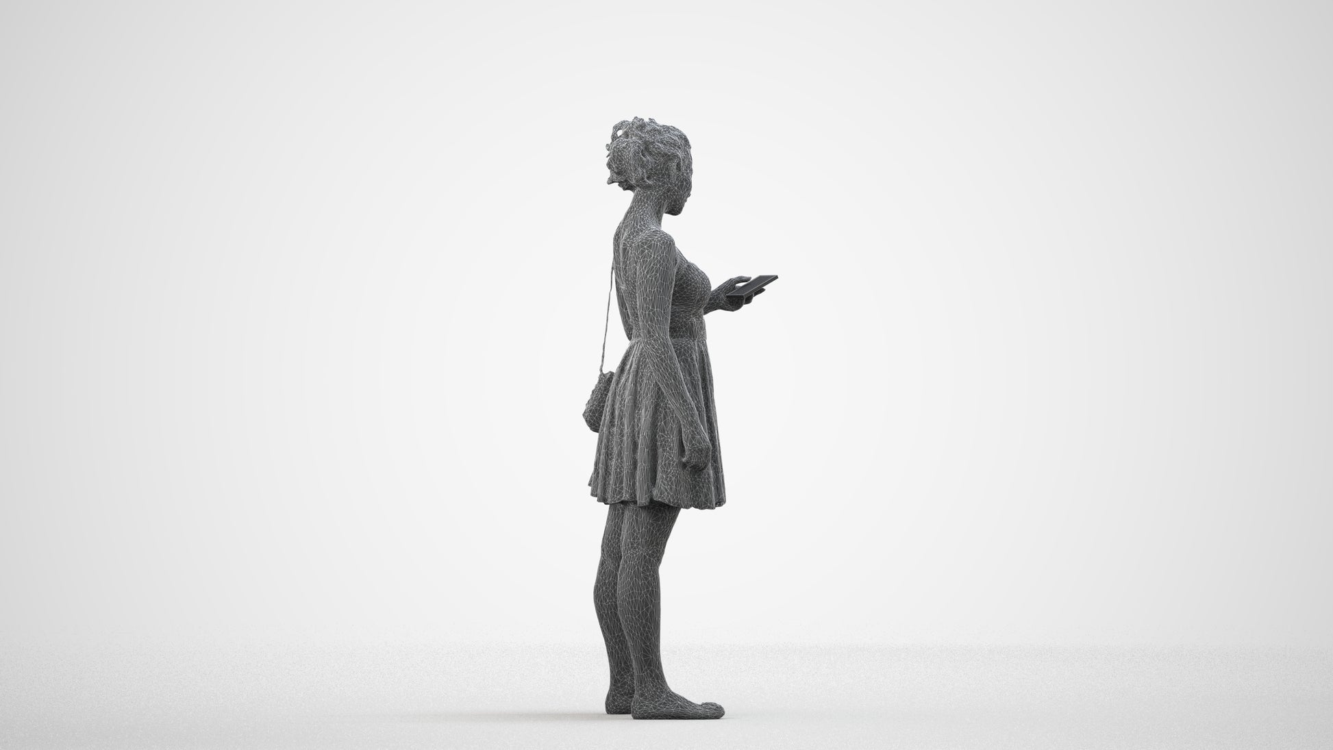 scanned 3D woman formal formalaffairs, photogrammetry people for Enscape and V-Ray, wireframe side view