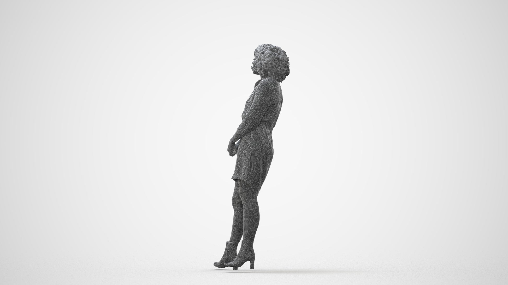 3D human model woman casual standing, photogrammetry scanned person for archviz, square thumbnail