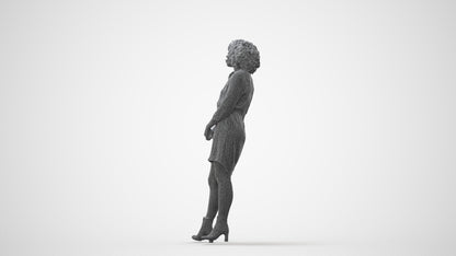 3D human model woman casual standing, photogrammetry scanned person for archviz, square thumbnail