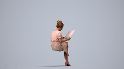 photogrammetry 3D woman casual sitting, realistic human model archviz FBX, side view render