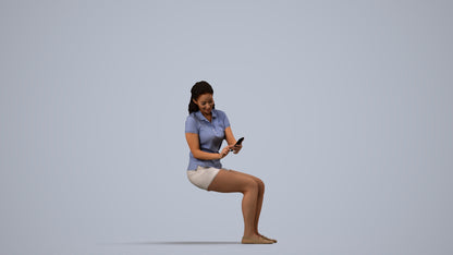 realistic 3D woman casual sitting, scanned archviz people for Blender and 3ds Max, side view render
