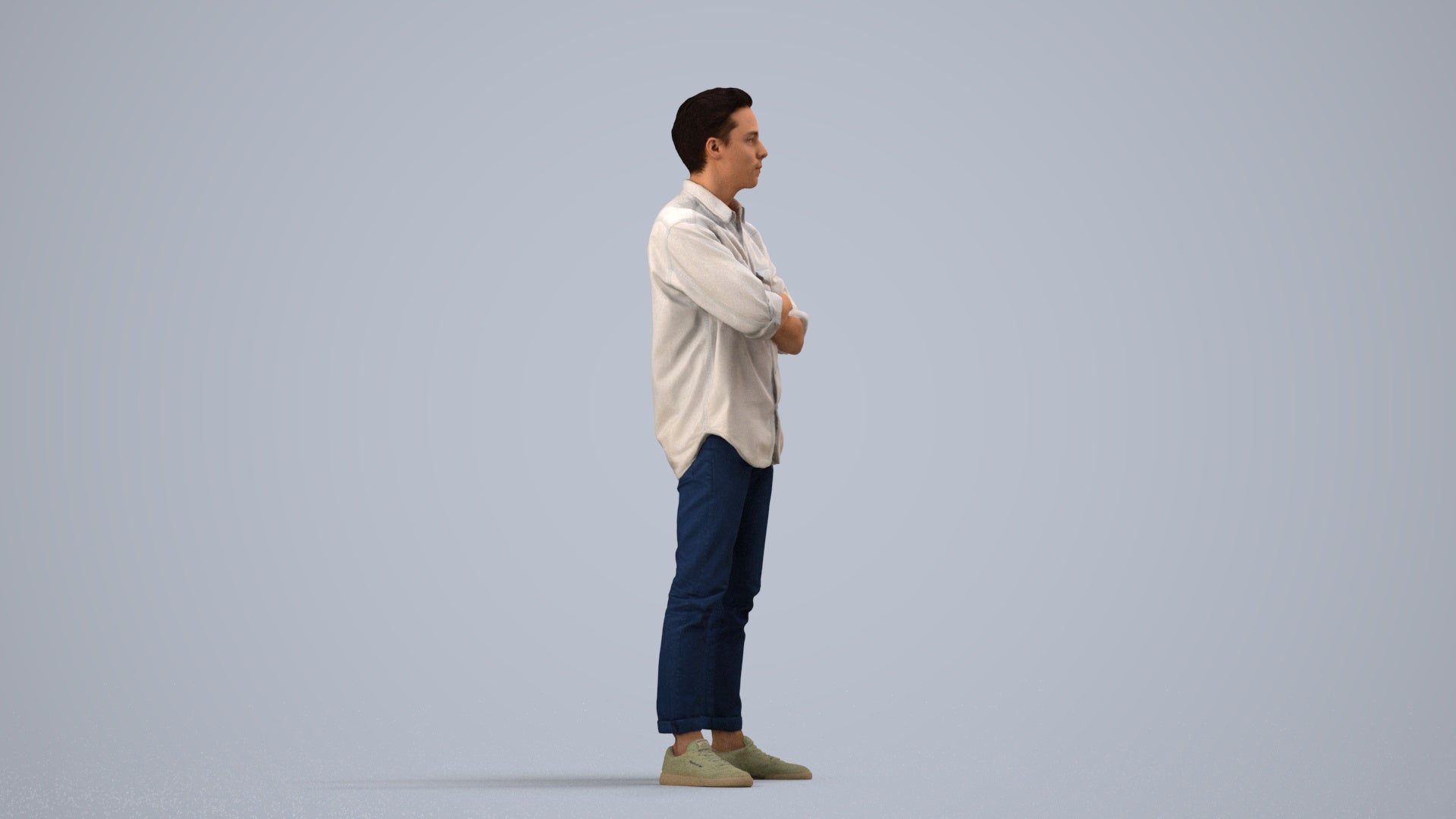 3D people model man casual standing, scanned human for 3ds Max rendering, side view render