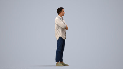 3D people model man casual standing, scanned human for 3ds Max rendering, side view render