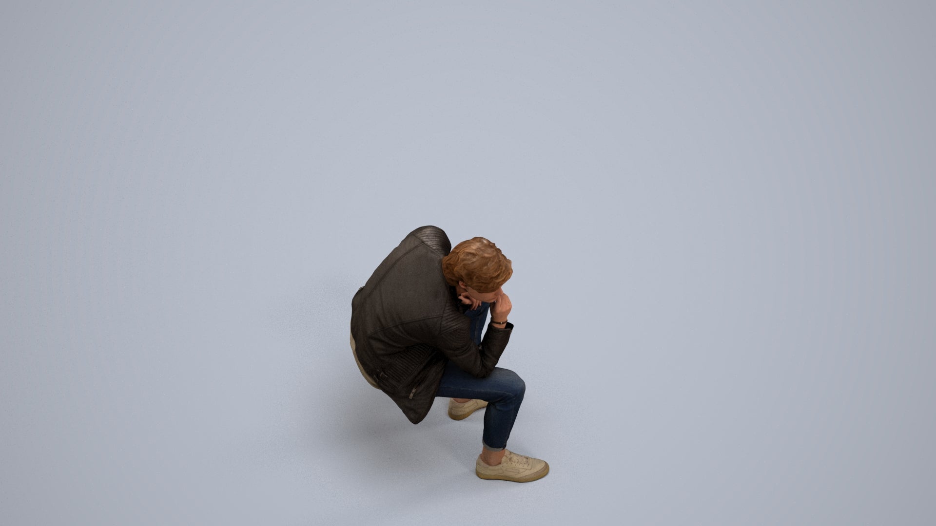 scanned 3D man casual sitting, photogrammetry people for Enscape and V-Ray, back view render