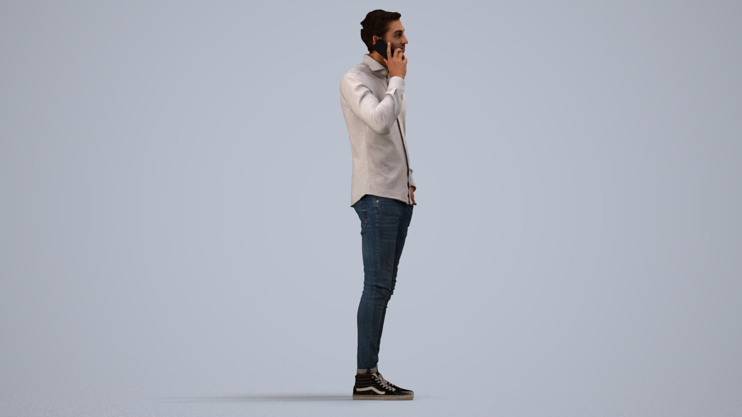 scanned 3D man casual standing, photogrammetry people for Enscape and V-Ray, side view render